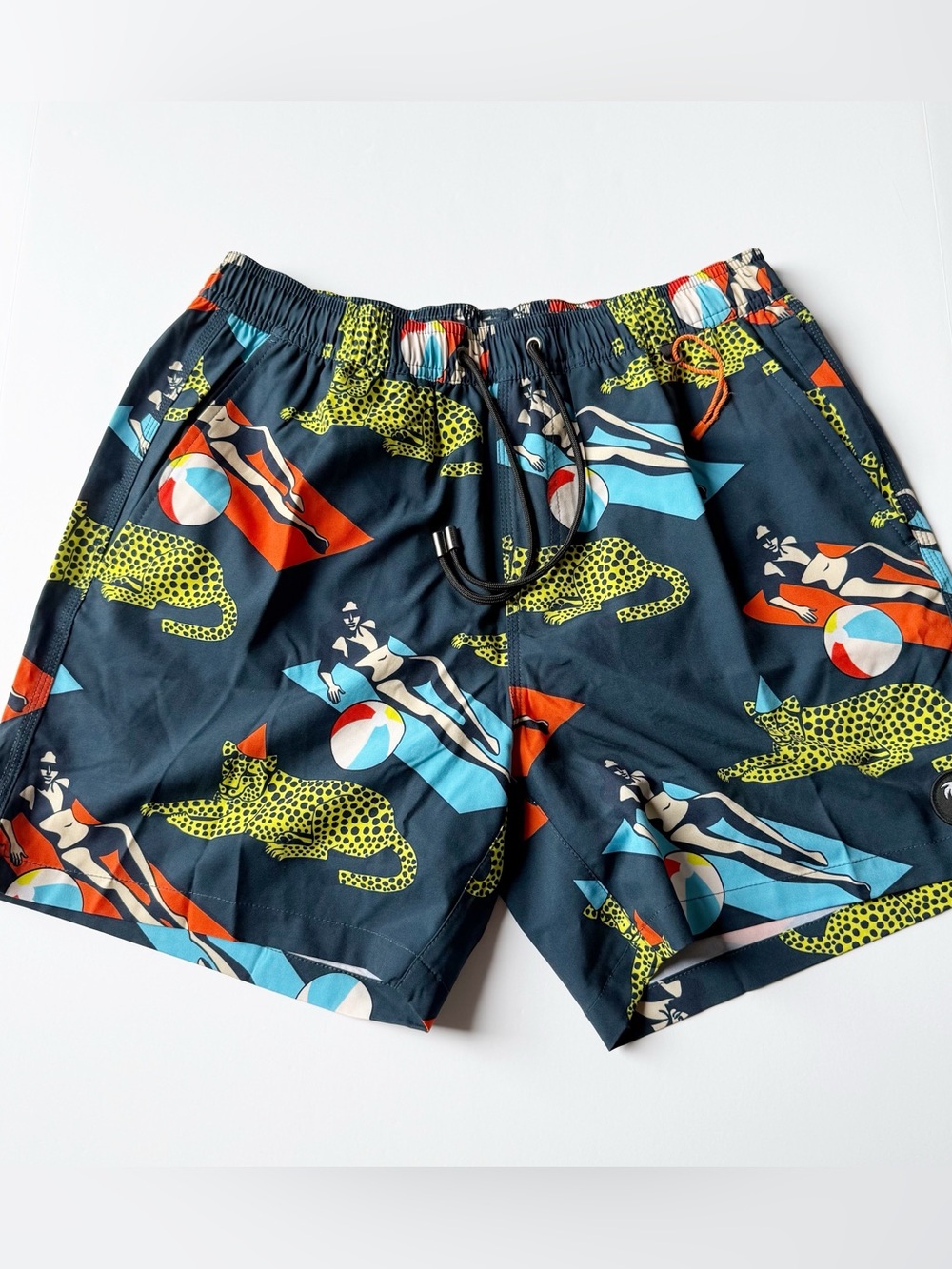 Balls Beachwear Swim Trunks Navy Print Sunbathers Cheetahs Large